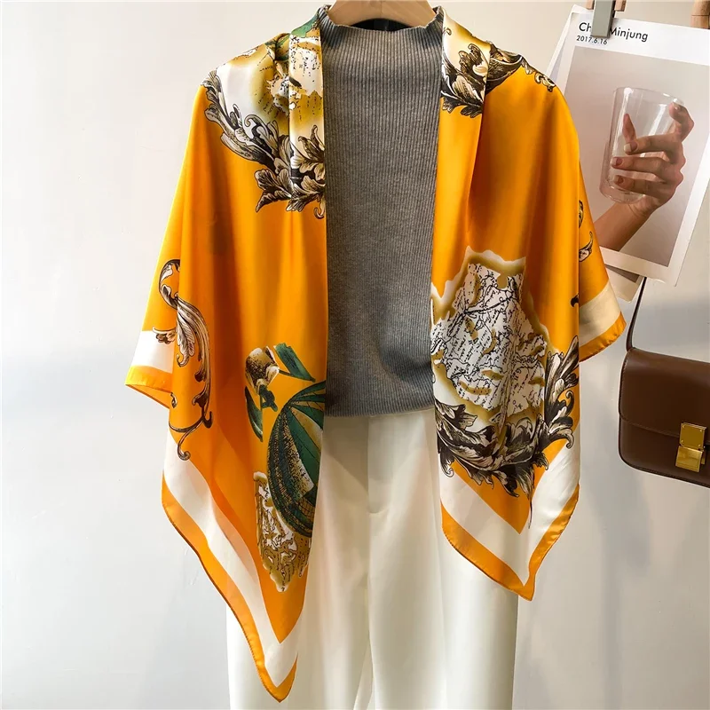 

Brand Design Silk Feeling Women Beach Stoles Scarf Summer Large 110cm Print Shawl Wraps Bufadna Headband Kerchief Hijab Echarpe