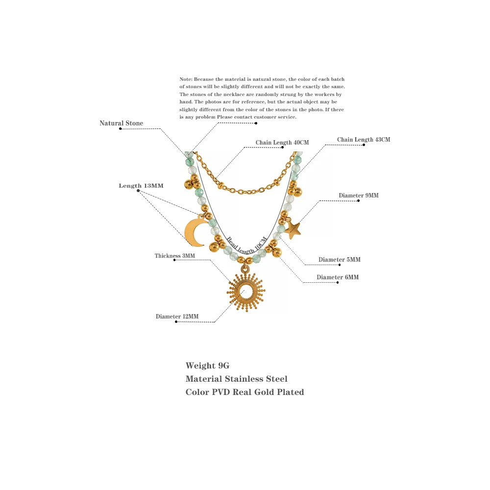 Natural Stone Beads Handmade Double Chain Layered Stainless Steel France Necklace - Image 5