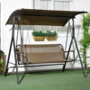 Outsunny 3-Person Porch Swing with Adjustable Tilt Canopy, Brown 2