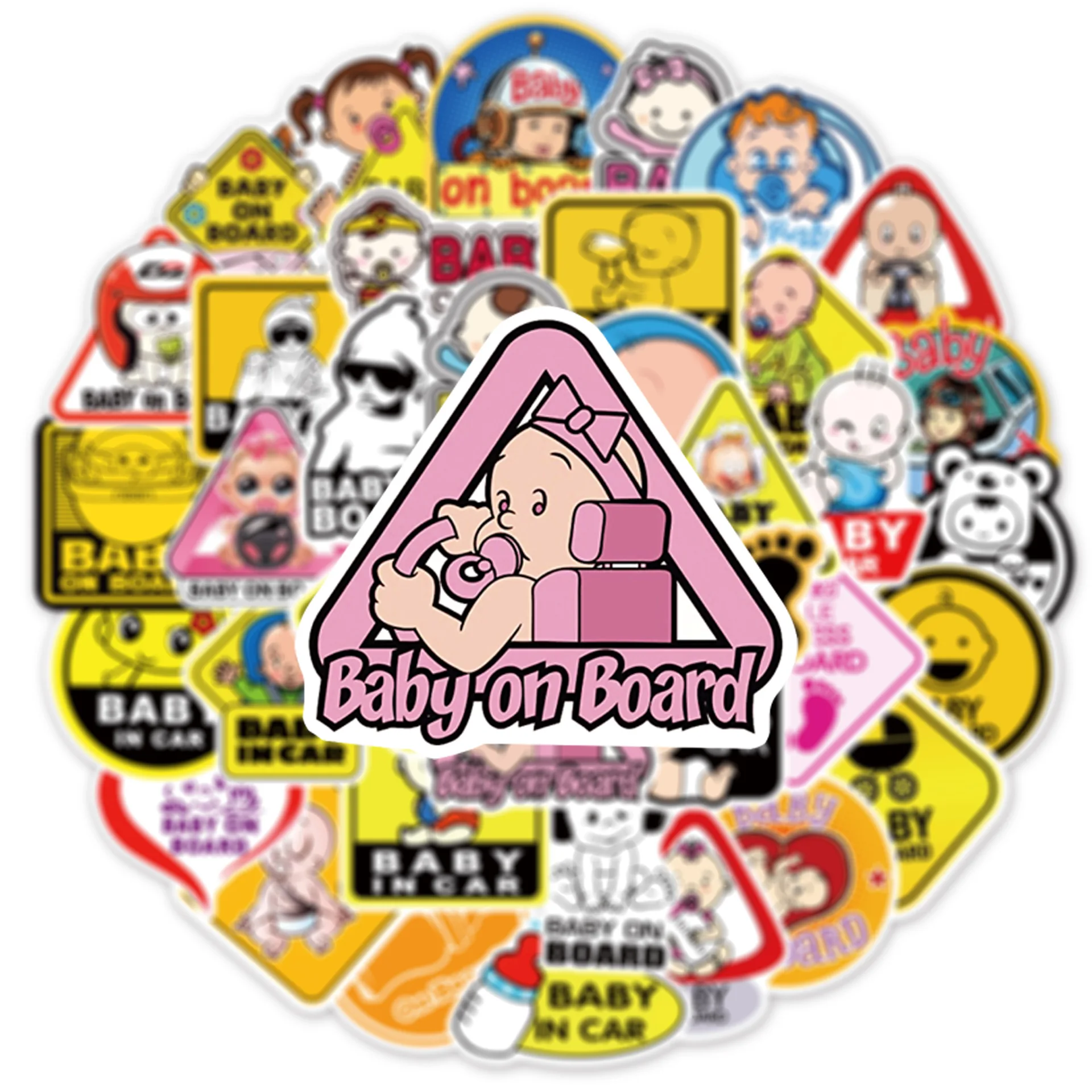 50Pcs Baby on Board 경고 슬로건 귀여운 장식 낙서 스티커 자동차 유모차 안티 PVC 스티커