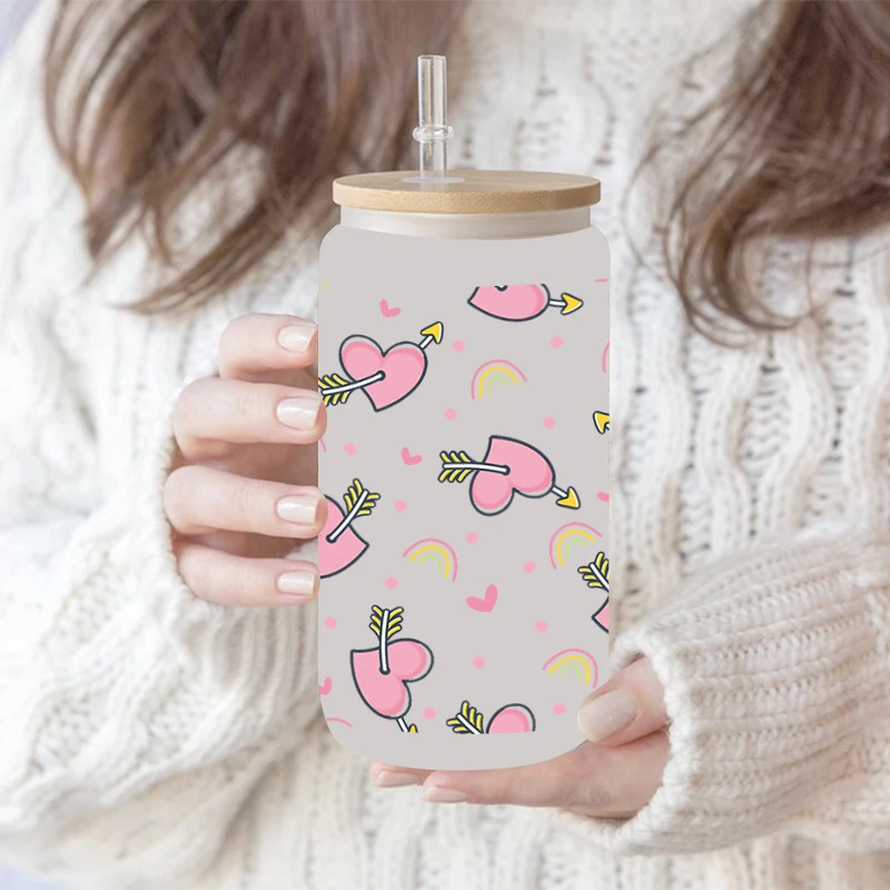 UV DTF Transfer Sticker Valentine's Day 16oz Libbey Glasses Wraps Bottles Cup Can DIY Waterproof Decals D5956
