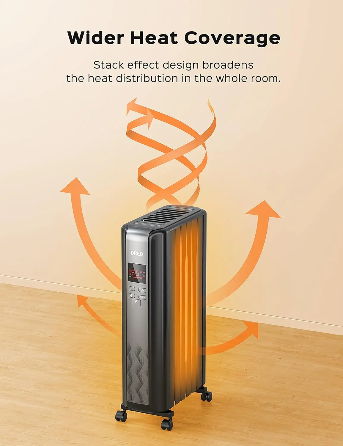 Oil Filled Radiator Heater, Electric Radiant Heater with Remote Control, 4 Modes, Overheat & Tip-Over Protection, 24h Timer, Dig