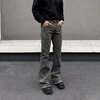 Retro Grey Patchwork Straight Leg Micro Flared Jeans Men's Casual Trousers Individual Style Street Fashion Long Pants