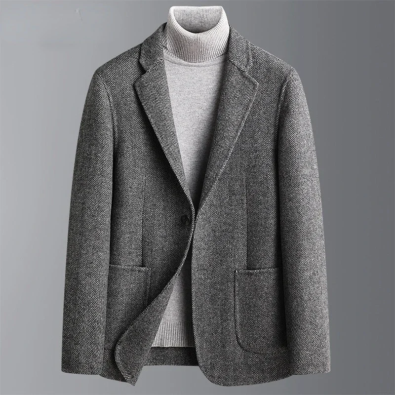

Men Plus Size Double-sided Wool Blazer Jacket Turn-down Collar Winter Autumn Outwear Handmade Coat Asian Size M-8XL
