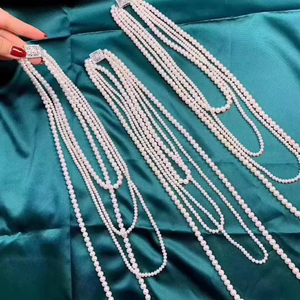 

Gorgeous 20-35inch 4strds sweater chain real pearl necklace