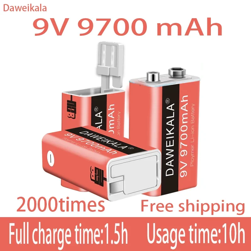 

New 9V 9700mAh li-ion Rechargeable battery Micro USB Batteries 9 v lithium for Multimeter Microphone Toy Remote Control KTV use