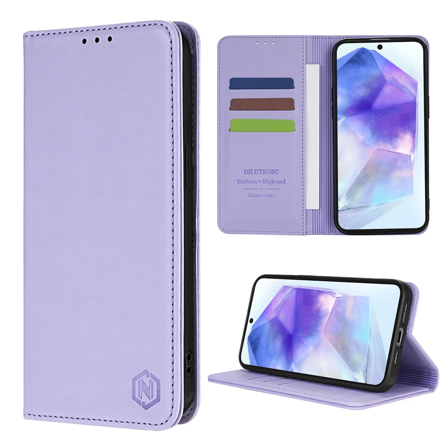 Luxury Leather Flip Wallet Case with Card Slot & Strong Magnetic Closure