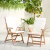 Folding Patio Dining Chair Set of 2, Outdoor Acacia Wooden Reclining Chair w/Armrest & Removeable Cushion, FSC Certified Wood 1
