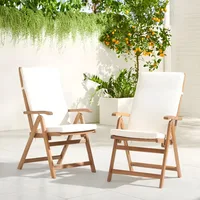 Folding Patio Dining Chair Set of 2, Outdoor Acacia Wooden Reclining Chair w/Armrest & Removeable Cushion, FSC Certified Wood 1
