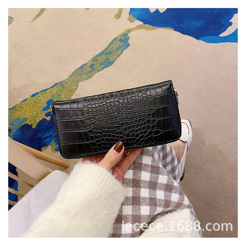 Handbag Lady Wallet With Patterned Zipper, Long Style, Women'S Leather Purse For Everyday Use