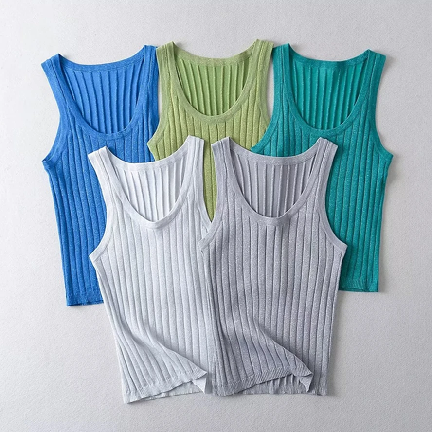 

Maxdutti Fashion Tshirts Women Multicolor Summer Casual Shiny Silk Knit Camisole Tank Top
