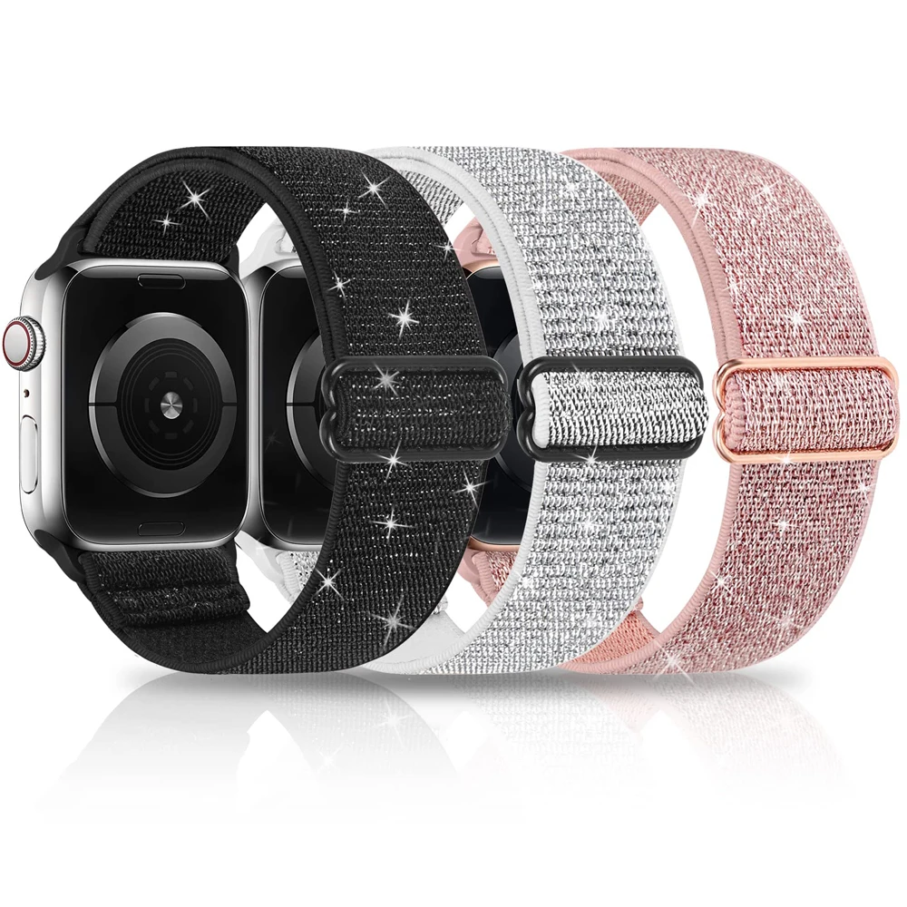 Cinturino In Nylon Elastico Lucido Per Cinturino Apple Watch 44Mm Ultra 49Mm 45/42Mm 40/41/Mm Correa Apple Watch Series 8 7 6 5 4 Se Bracciale
