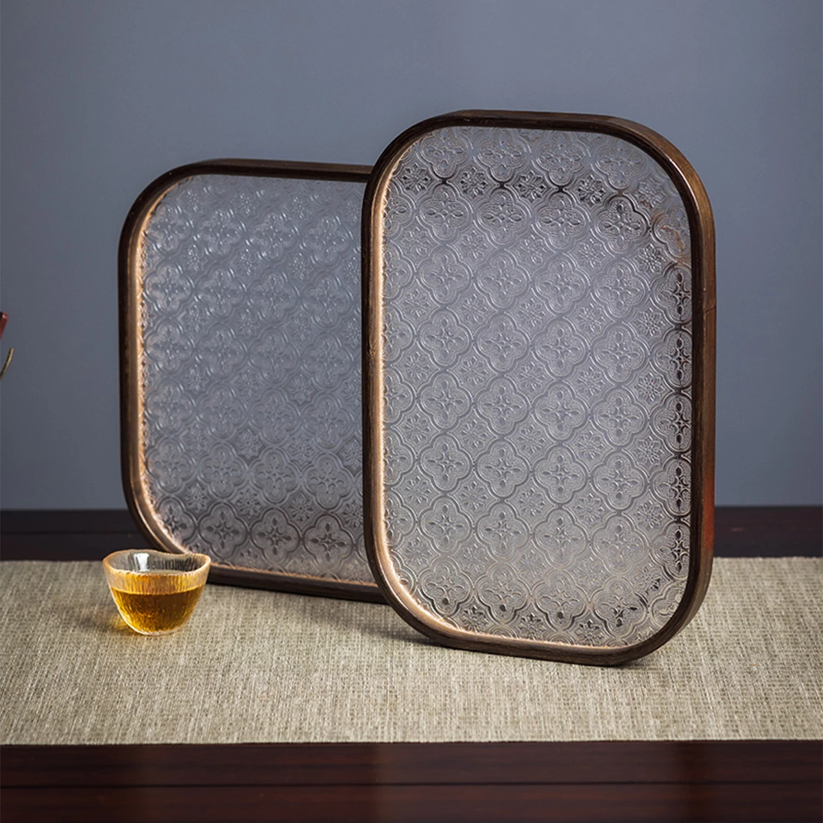 Bamboo Crystal Tray-Bathroom Decor Organizer for Counter-Modern Home Decor Organization Set for Soap Dispenser Candle