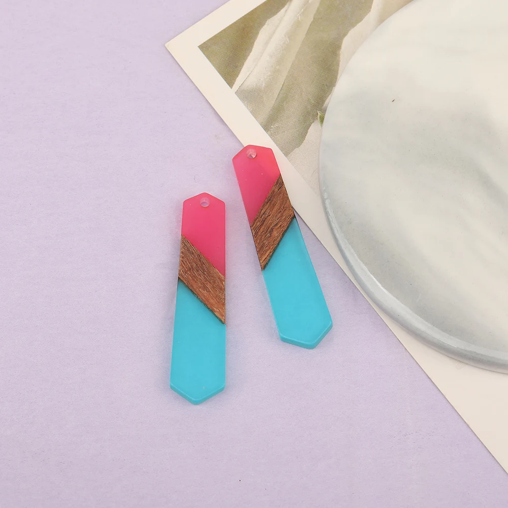Cordial Design 40Pcs 12*49MM Jewelry Accessories/Hexagon Shape/Handmade Charms/Jewelry Findings&Components/Natural Wood & Resin - cordial