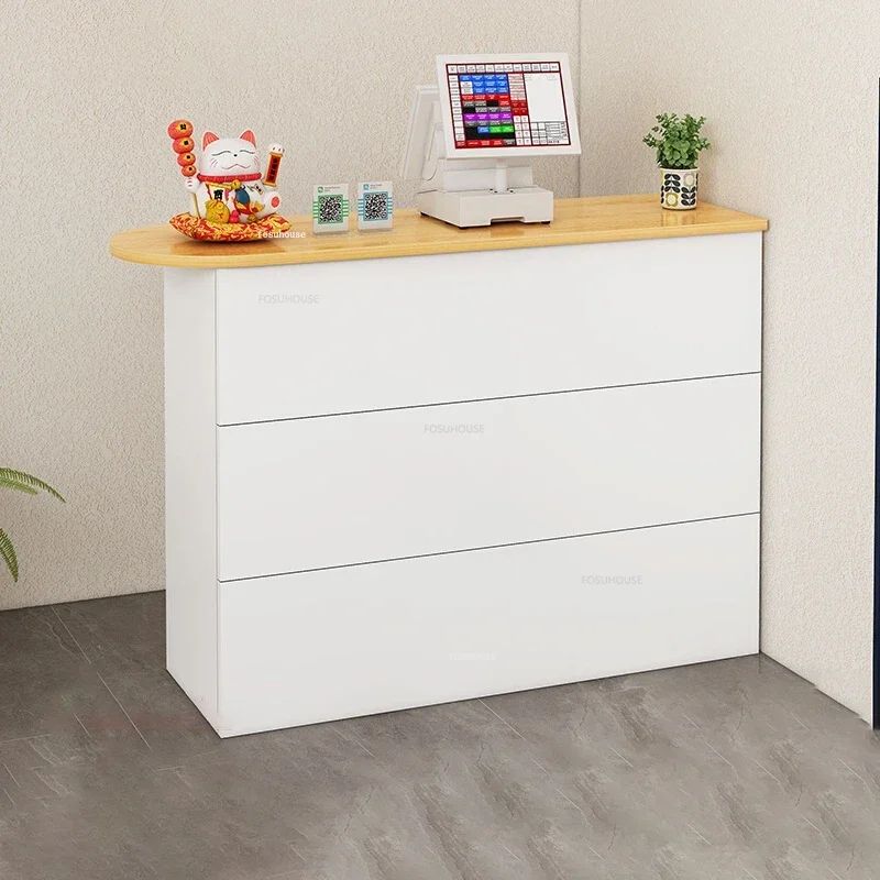 Wooden Shop Counter Modern Beauty Salon Reception Desks Clothing Store Bar Counter Cash Register Simple Office Table with Drawer