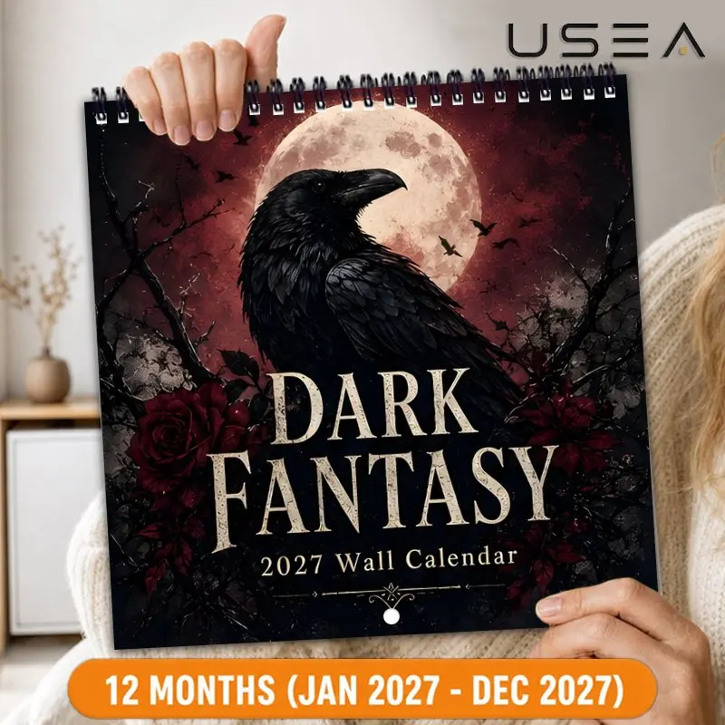Calendario da Parete Dark Fantasy Raven2027, Agenda Annuale, Organizzatore, Tracker delle Abitudini, Diario per la Gestione del Tempo, Calendario da Appendere, Natale