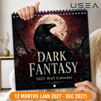 Calendario da Parete Dark Fantasy Raven2027, Agenda Annuale, Organizzatore, Tracker delle Abitudini, Diario per la Gestione del Tempo, Calendario da Appendere, Natale