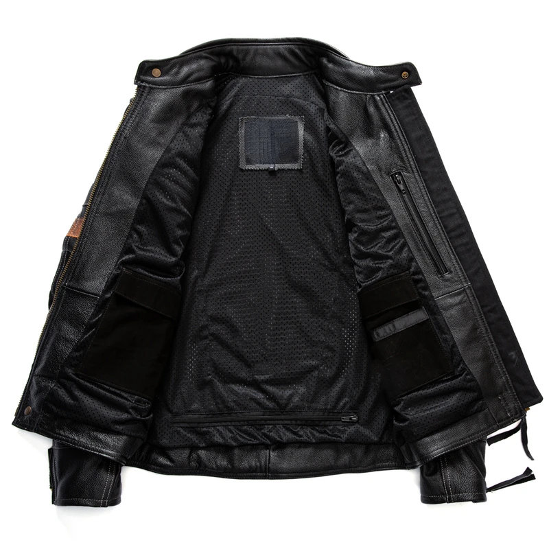 Protective Rider Clothing Natural Cow Leather Jacket Men Motor Biker Coat Mens Motorcycle Jacket Genuine Leather Jaqueta Men Leather Jacket