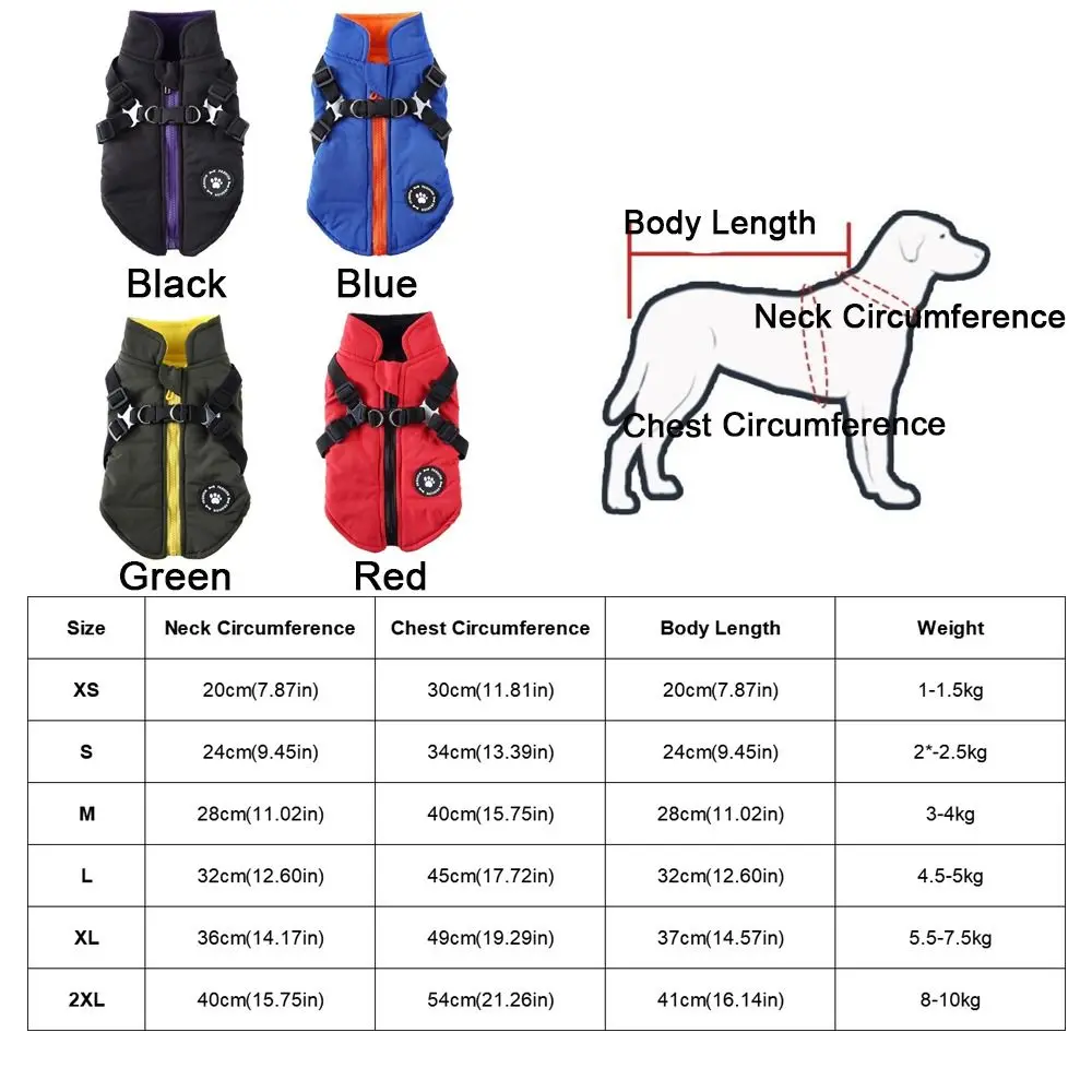 Waterproof Adjustable Dogs Down Clothes Thicken Windproof Dog Coat Warm Soft Winter Dog Clothes for Dogs Cats