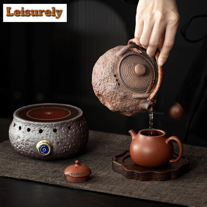 Coarse Pottery Old Rock Clay Lifting Handle Teapot Luxury Tea Infuser Pot Tea Brewing Kettle With Strainer Tea Items Ornaments