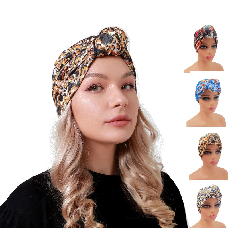 New Leopard Bonnet Soft Headwrap Turban Headbands for Women Caps Hat Beanie Scarf Turban Head Wrap Knitted Cap Hair Accessories newborn bonnet gloves socks set beanie hats ear shape new born gift photography props infant fashion accessories