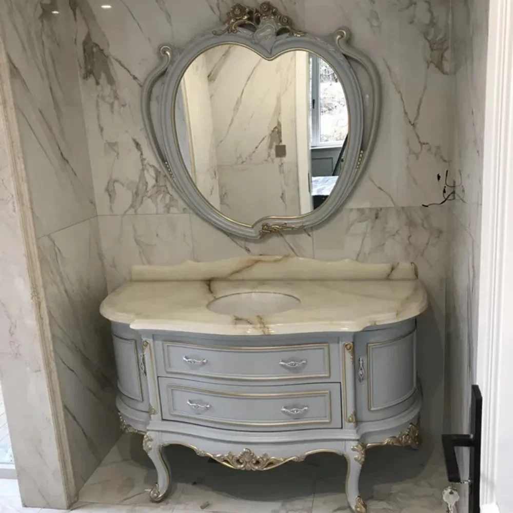 ~Curved European-Style Bathroom Cabinet Oak Semicircle Wash Basin Bathroom Antique Washstand Wash Basin Combination