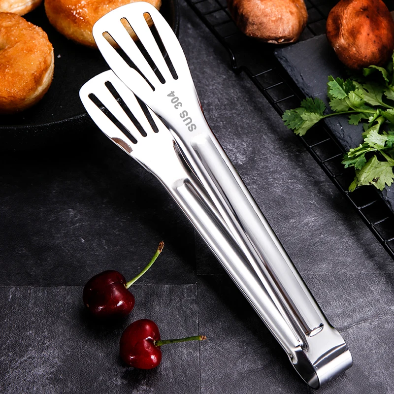 304Stainless Steel Food Tongs food tongs kitchen food clips Kitchen Utensils Buffet Cooking Tool Anti Heat Bread Clip Pastry Clamp BBQ Barbecue