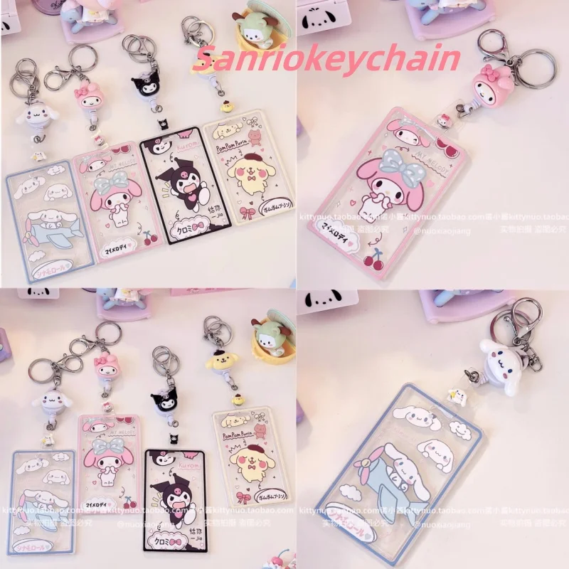 

sanrio hello kitty keychain cute retractable card holder cinnamoroll my melody Kuromi student ID card storage anime doll gift