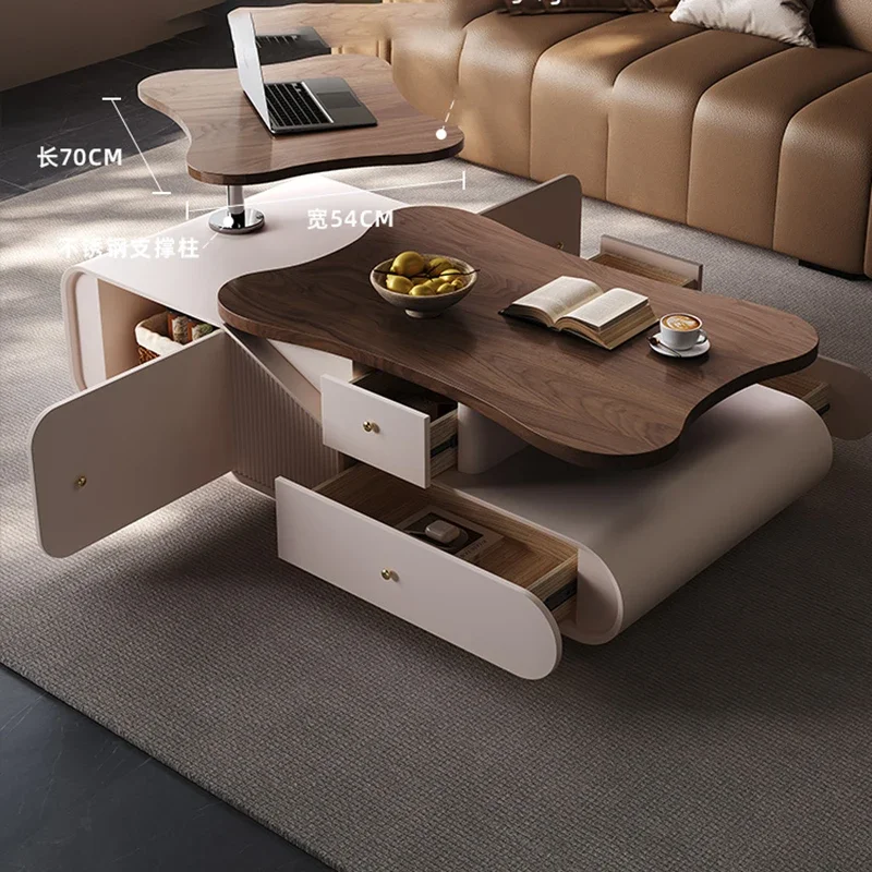 Multi Functional Lift Walnut High End Coffee Table Lift Top Designer Light Luxury Side Table Living Room Mesa Salon Furniture
