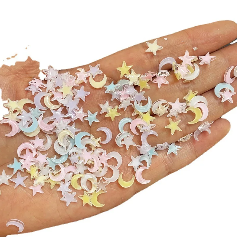 100Pcs Nail Resin Gems Star/Moon Nail Art Cute Designs Charms For DIY Manicure 3D Nail Accessories Decoration Rhinestones 5