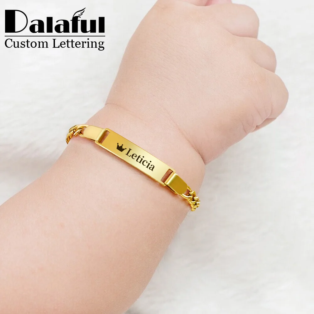 Personalize Baby Name ID Bracelet Anti Allergy Stainless Steel Curb Chain Link Newborn Infant Baptism Custom Family Love Gifts