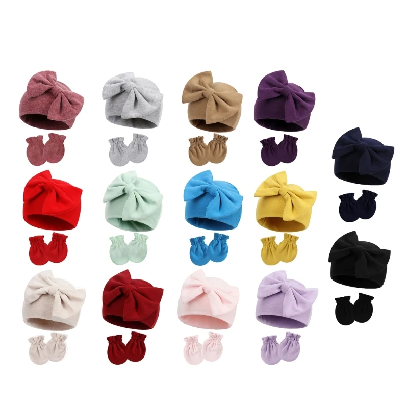 

Infant Skull Hat Scratch Prevent Gloves Bowknot Baby Hat Newborns Shower Gift