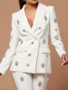 EOEN Patchwork Diamonds Two Piece Set For Women Notched Collar Long Sleeve Blazer High Waist Flare Pant Chic Sets Female 5
