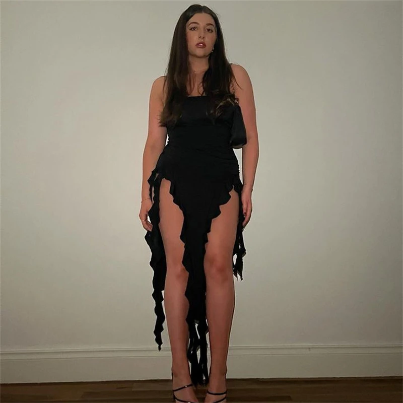 Europe and the United States style y2k spring fashion trend women's new line shoulder chest bag buttock slim irregular dress