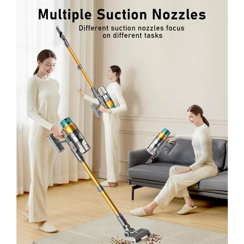 Cordless Vacuum Cleaner 600W 55Kpa Stick Vacuum,Up to 55Mins, Vacuum Cleaners for Home Rechargeable Wall Mount OLED Color Screen 6