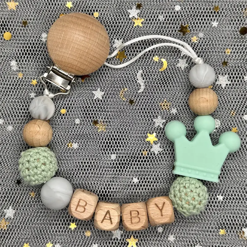 Name Personalise Beech Baby Boy Girl Pacifier Clips Holder Chain Chew Silicone Crown Infant Newborn Teether Teething Gift pacifier clip pacifier chain pacifier accessories teether clip baby silicone accessories
