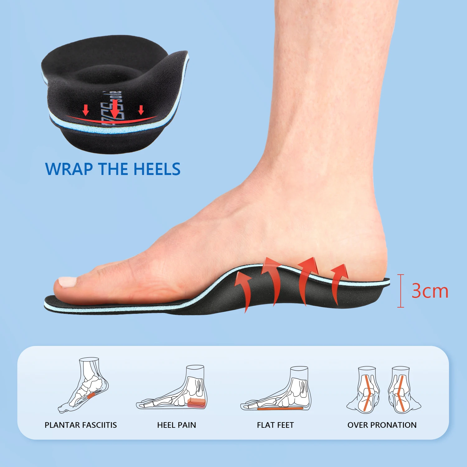 PCSsole Arch Support Insoles,Inserts for Flat Foot Plantar Fasciitis Shoe Insole Memory Foam Orthopedic Insoles for Men Women