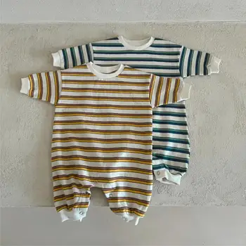 2025 Autumn New Baby Long Sleeve Striped Romper Newborn Toddler Cotton Casual Jumpsuit Infant Boy Girl Clothes 0-24M