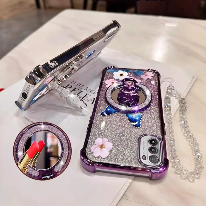 Elegant Winged Design Phone Case with Built-in Stand and Lanyard