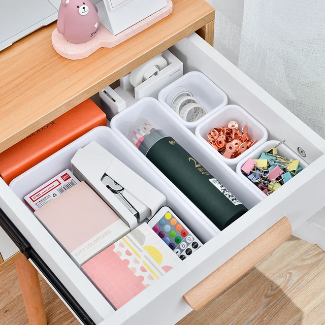 Organizadores de cajones para el hogar, caja de almacenamiento de papelería  de escritorio a prueba de polvo, organizador de maquillaje para mujeres,  accesorios de cocina y baño, 8 piezas - AliExpress