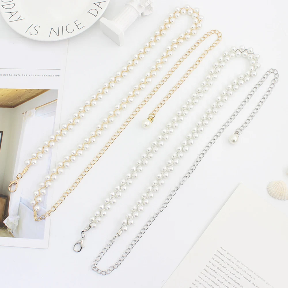 

Fashion Pearl Women'Waistband s Belt Adjustable Metal Chain Belt Elegant Pearl Chain Skinny Waistband Dress Belts