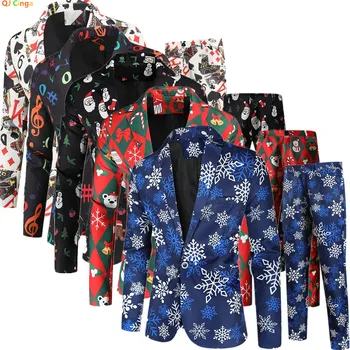 Completo da Uomo Blu Sottile Due Pezzi 2026, Essenziale per Natale, Vestibilità Ampia, Taglia Asiatica, Outfit Classico Natalizio da Uomo