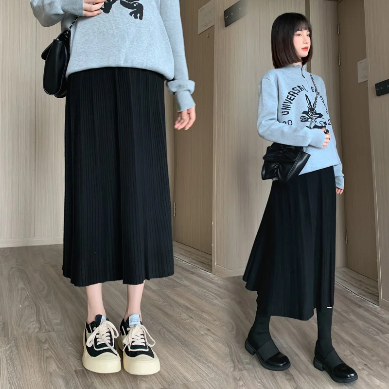 Winter Maternity Belly Knitted Skirts Pregnancy Full-skirted High Waist Long Loose Umbrella Skirt Plus Size Pregnant Women Skirt