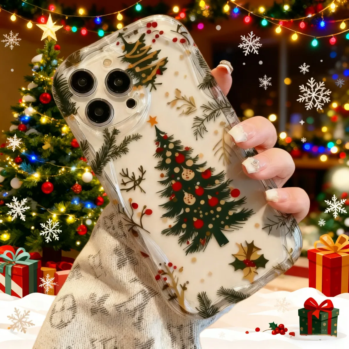 Festive Christmas Tree Pattern Cream Wave Phone Case