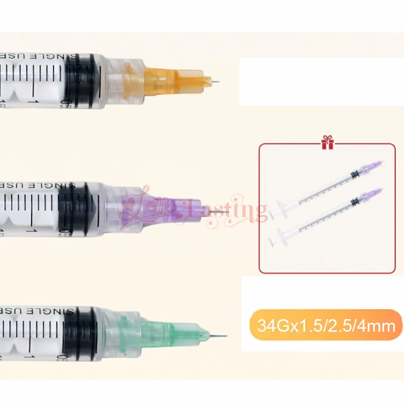 1ml luer Syringes 34G4MM 32G4MM 30G4MM 2.5mm Injection Needles Drawing Needles Tool Sharp Pointed Tattoo Needle