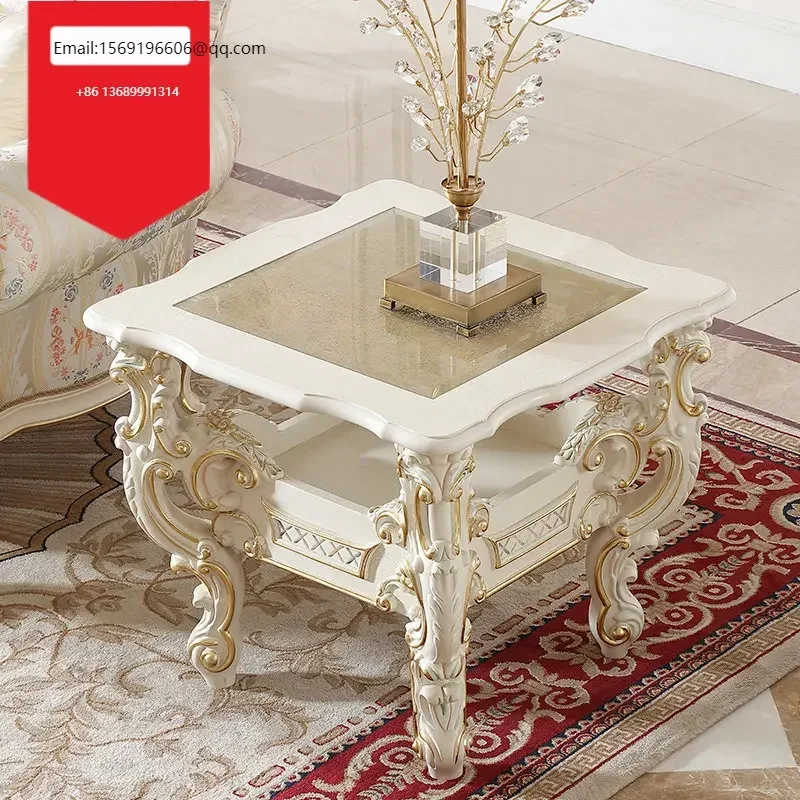 

Court French furniture solid wood carved rectangular 1.6m tea European painted coffee corner table P2