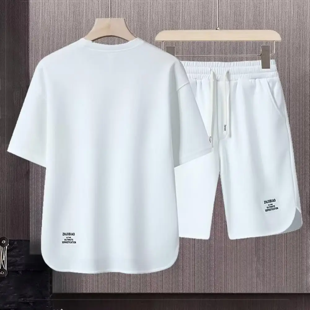 

Short-sleeve T-shirt Shorts Set Men's Retro Sportswear Set with Ice Silk T-shirt Shorts Loose Fit Round Neck Top with for Active