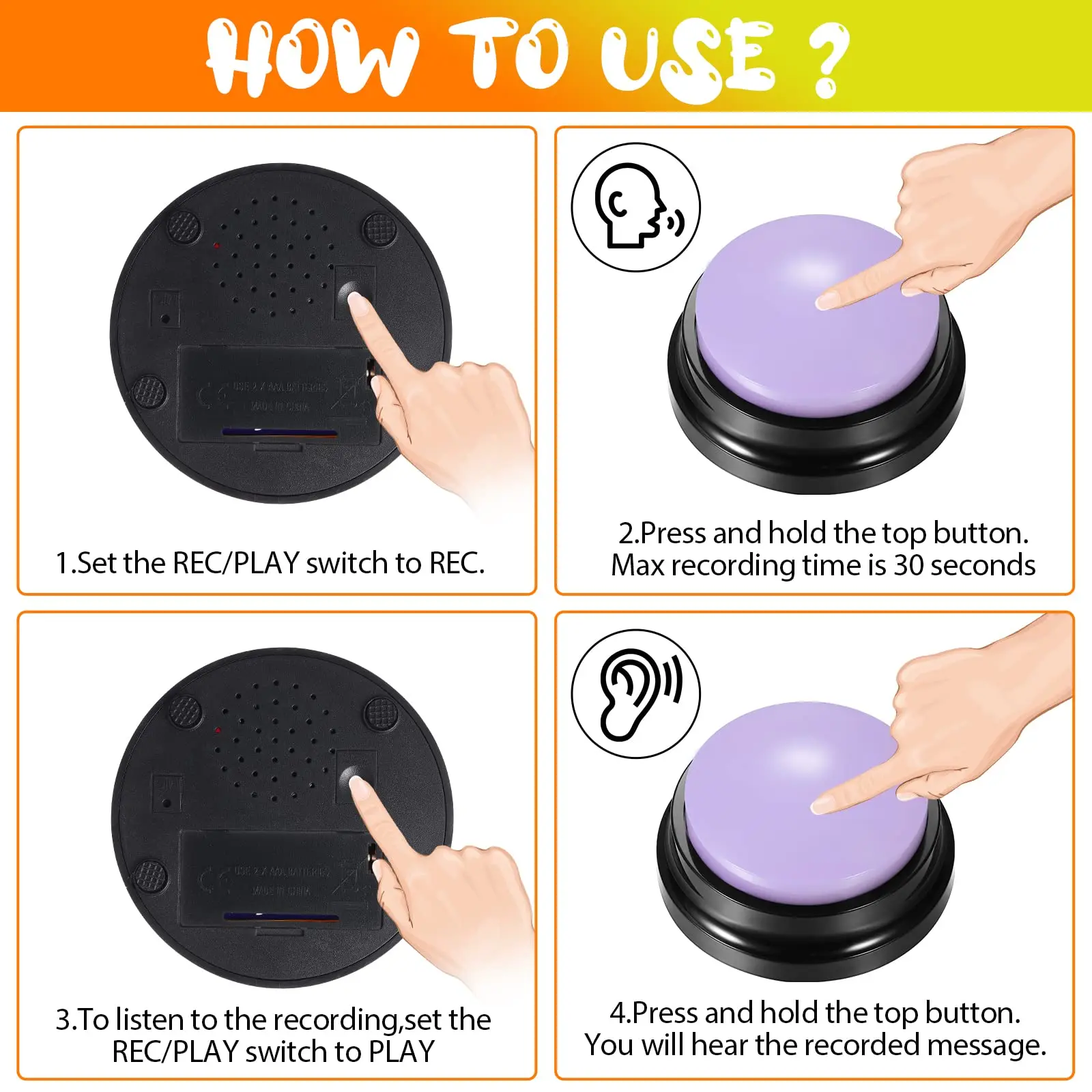 Recordable Talking Button Child Interactive Toy Phonograph Answer Buzzers Portable Recording Sound Button Party Noise Makers images - 6