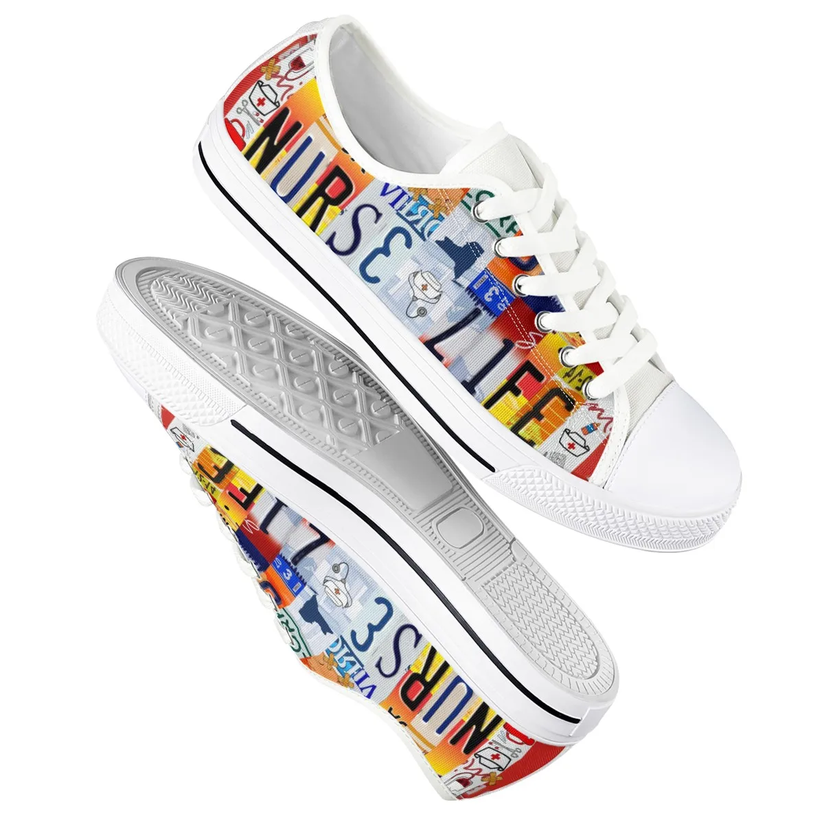 Women License Plate Nurse Pride Shoes Fashion Summer Casual White Shoes Canvas Breathable Flat Shoes Woman Sneakers