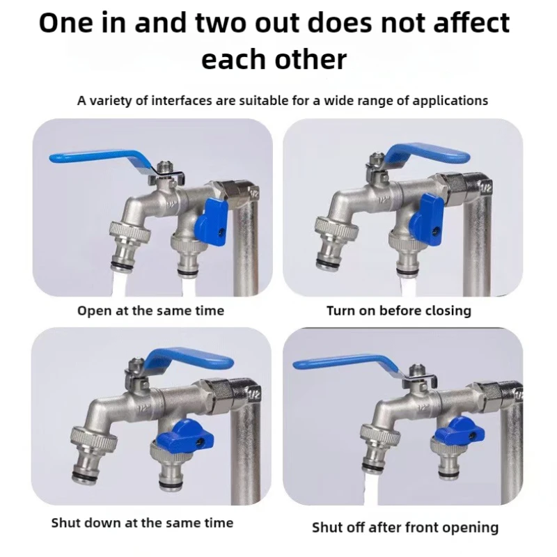 Horticultural Irrigation Dual Handle Dual Control Faucet Zinc Alloy Water Nozzle One Inlet and Two Outlets Double Nipple Faucet irrigation faucet garden irrigation nozzle